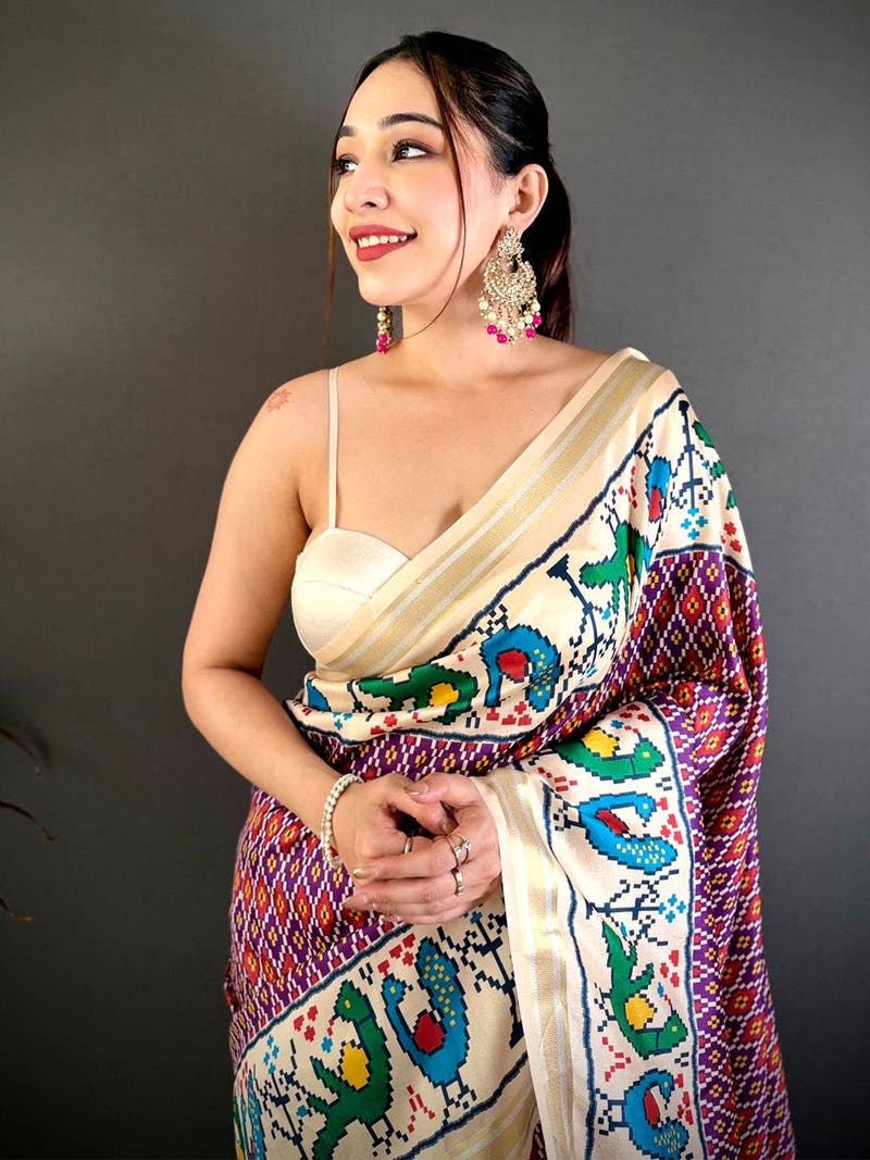 
Purple Soft Kanchi Silk Ikkat Patola Saree