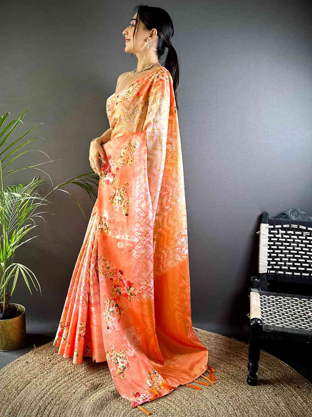 Coral Zari Zigzag Kota Doriya Saree