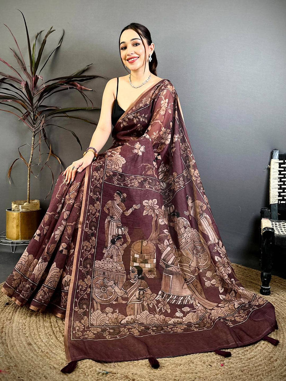 Radiant Kalamkari Linen Weave Saree