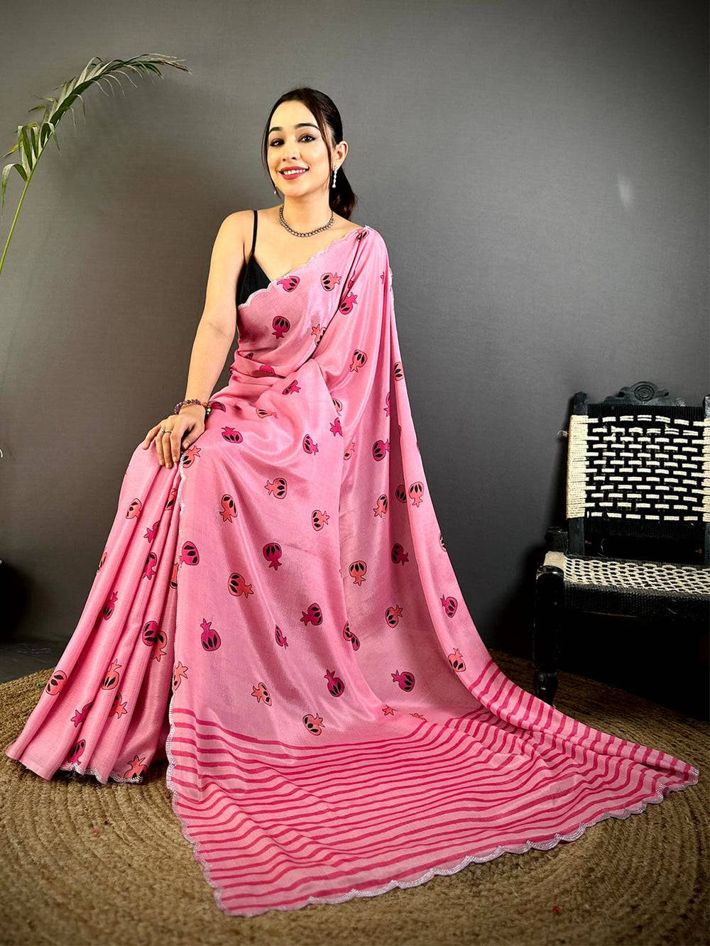 Majestic Stone Work Chinnon Floral Saree