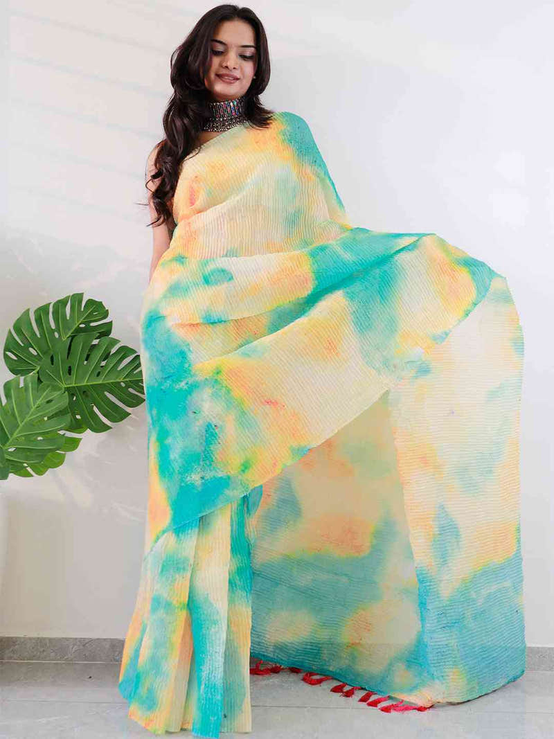 Elevate Your Style with Multi Colored Print Bollywood Design Crash Saree