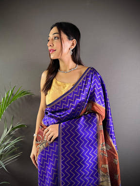 Purple Heritage Weave Kalamkari Soft Silk Saree