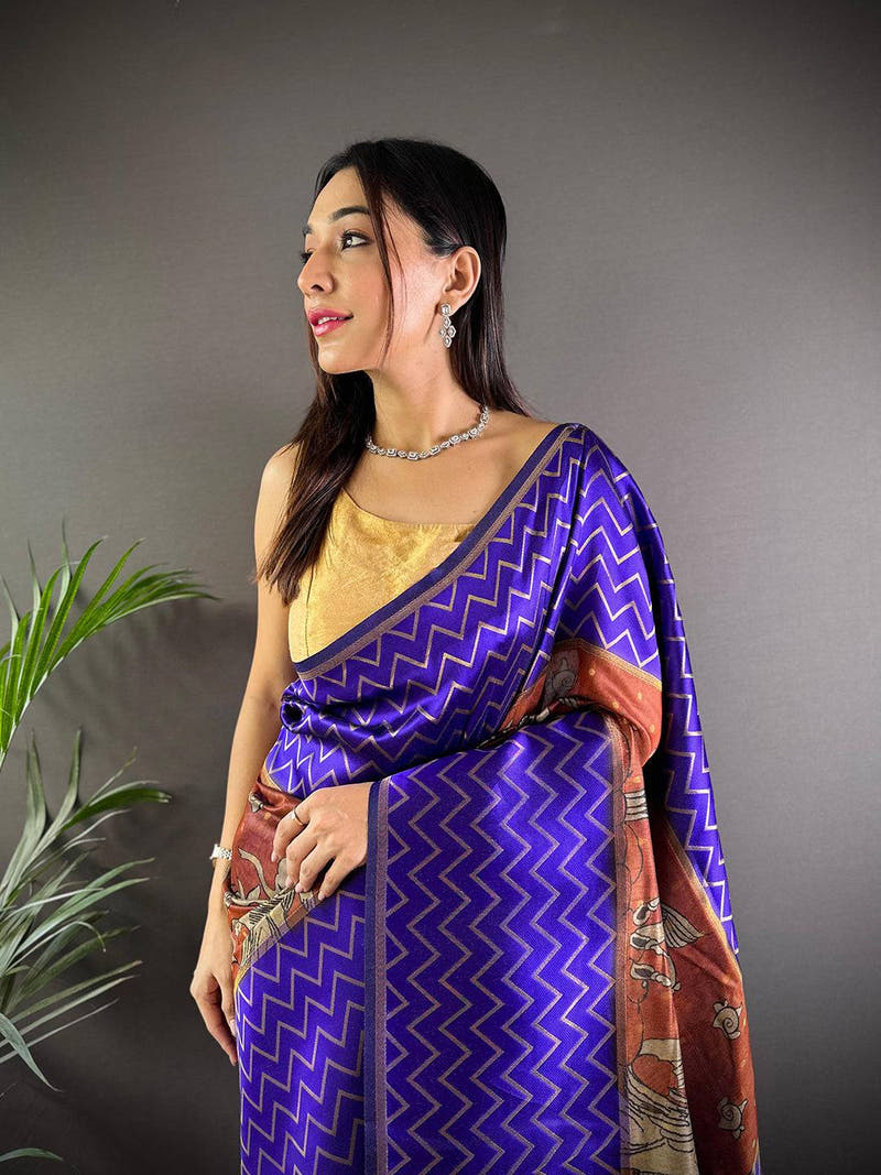 Purple Heritage Weave Kalamkari Soft Silk Saree