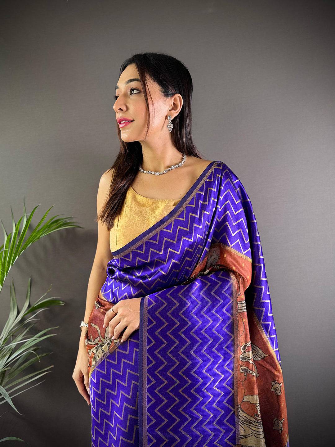Purple Heritage Weave Kalamkari Soft Silk Saree