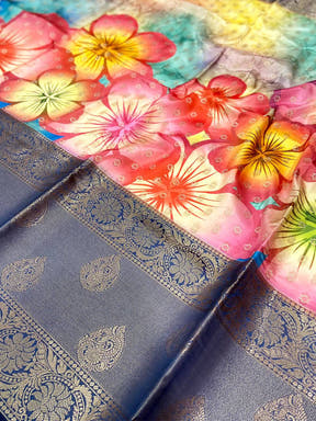 Elegant Floral Fantasy Banarasi Silk Saree