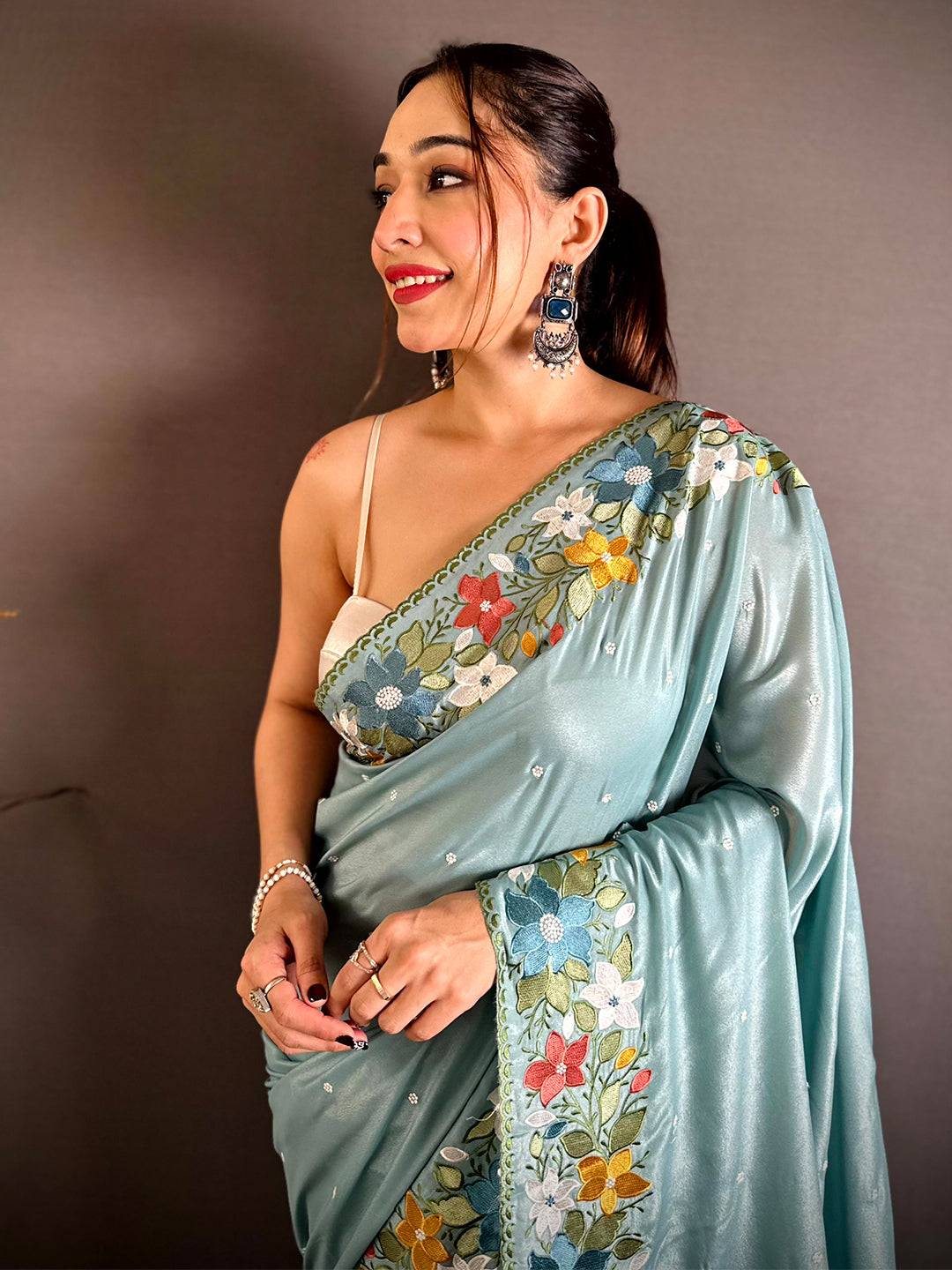 Exclusive Floral Embroidered Border Saree