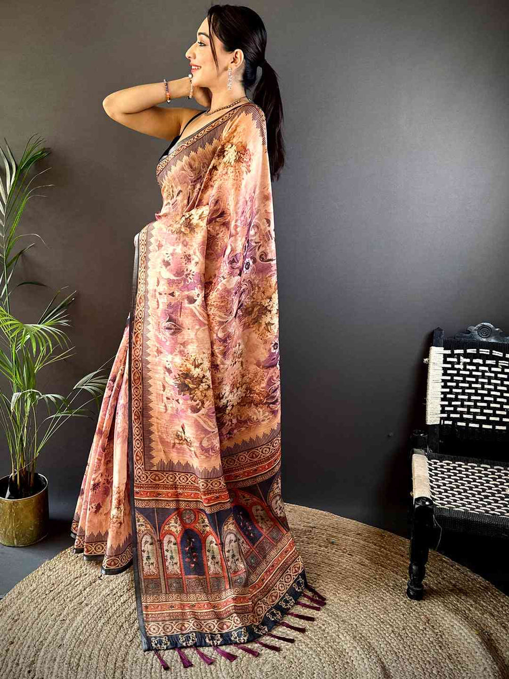 Purple Tussar Blossom Saree