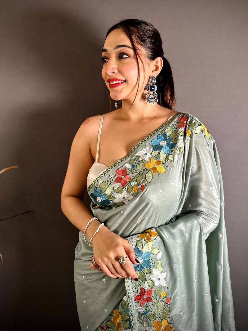 Tradition Floral Embroidered Border Saree