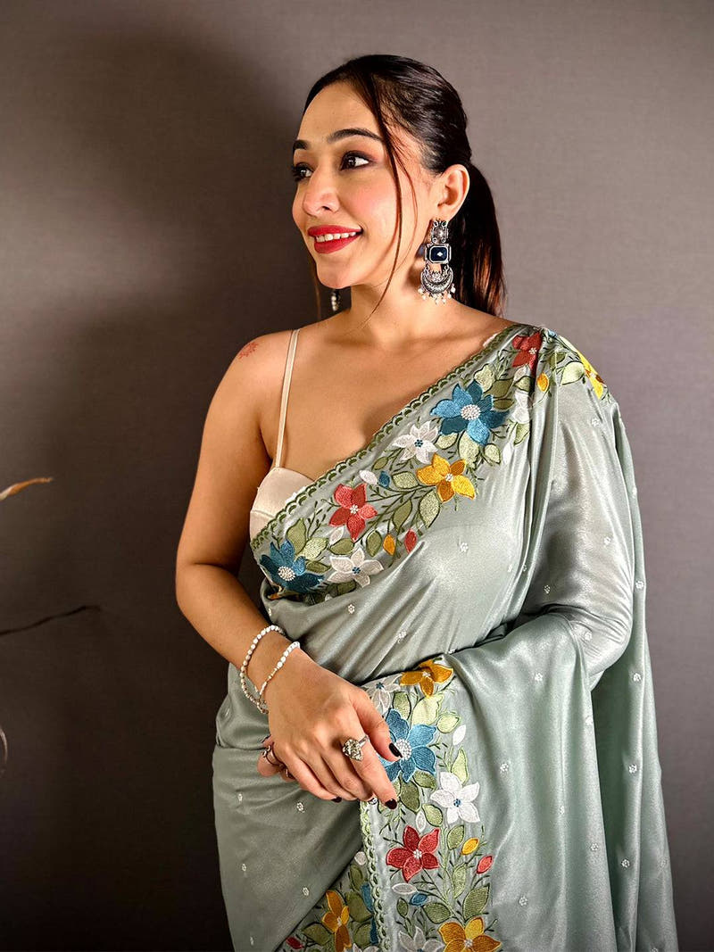 Tradition Floral Embroidered Border Saree