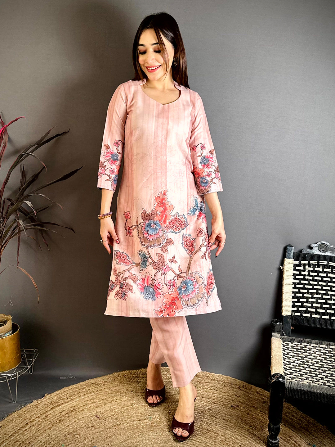 Mul Cotton Floral Half Collar Kurti