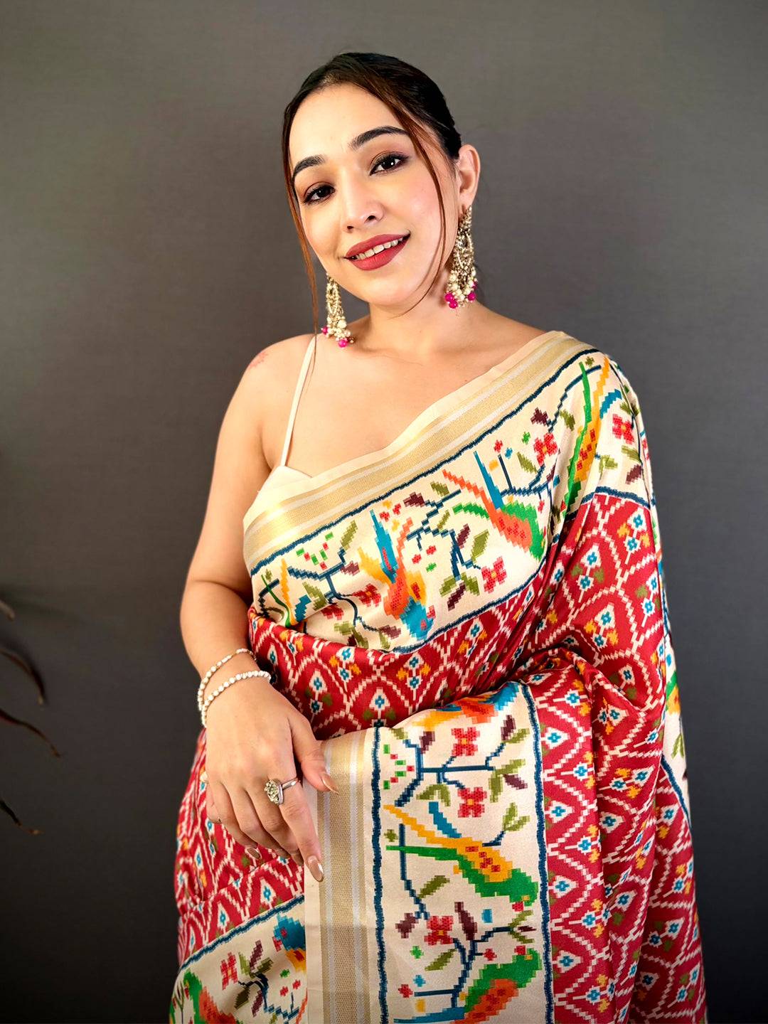 Red Patola Digital Kanchi Silk Saree