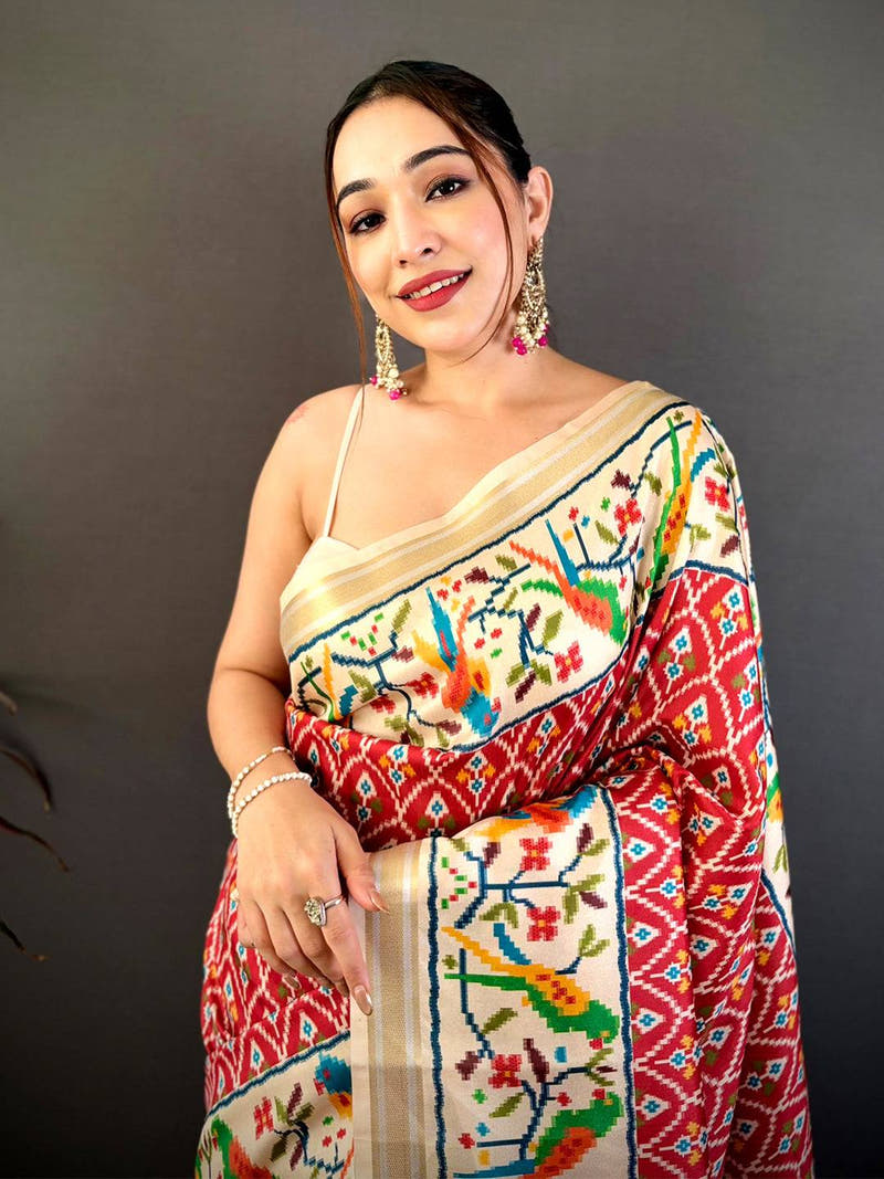 Red Patola Digital Kanchi Silk Saree