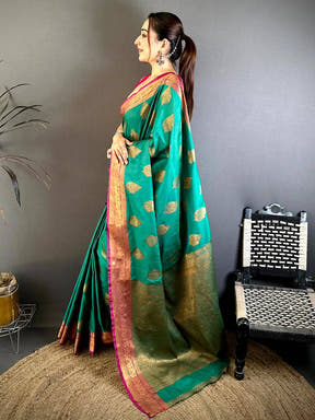 Stylish Katan Tussar Feel Zari Border Saree