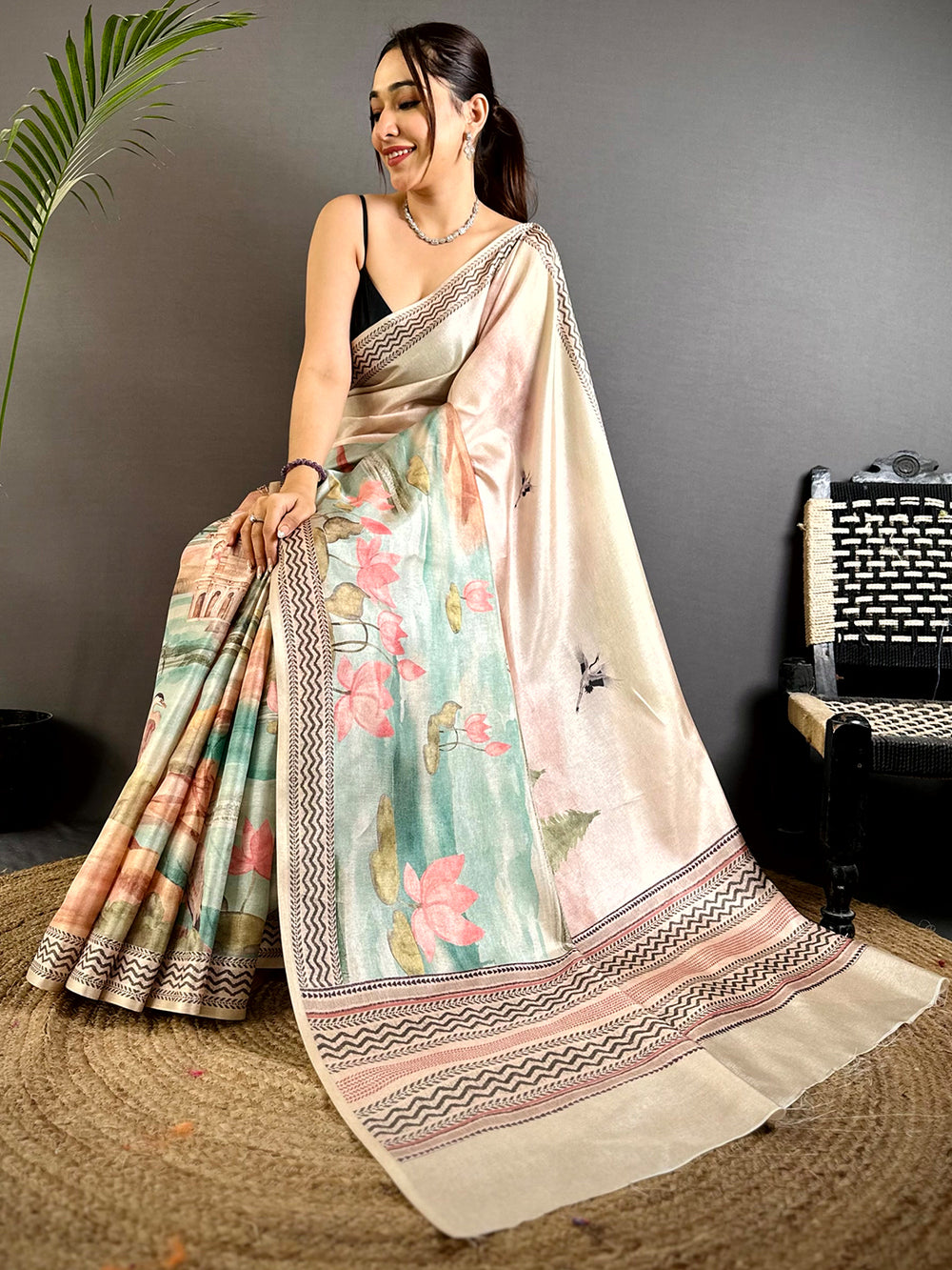 Regal Water Theme Floral Tussar Saree
