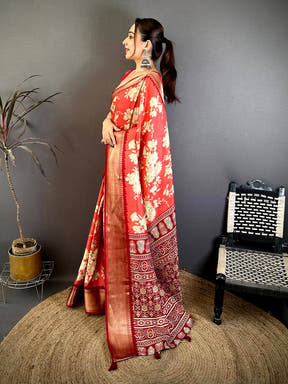 Coral Dola Big Floral Zari Kanchi Saree