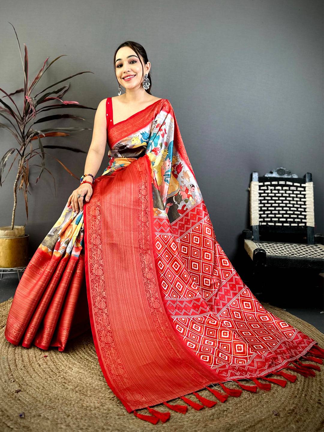 Radiant Soft Silk Pichwai Print Kanchi Zari Saree