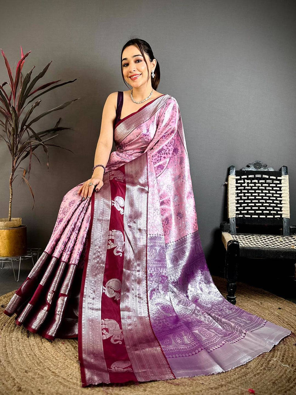 Baby Pink Dharmavaram Double Ikkat Saree