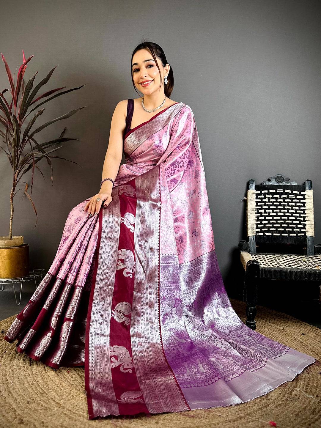 Baby Pink Dharmavaram Double Ikkat Saree