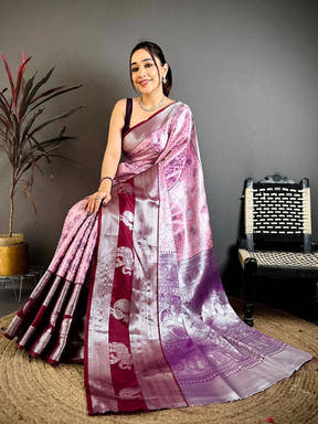 Baby Pink Dharmavaram Double Ikkat Saree