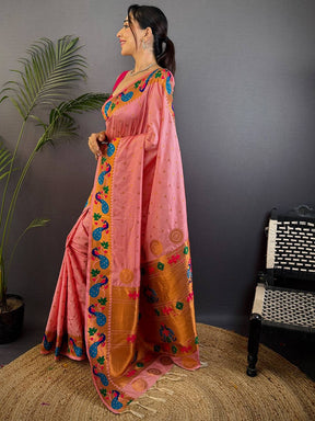 Peach Yeola Paithani Soft Silk Saree