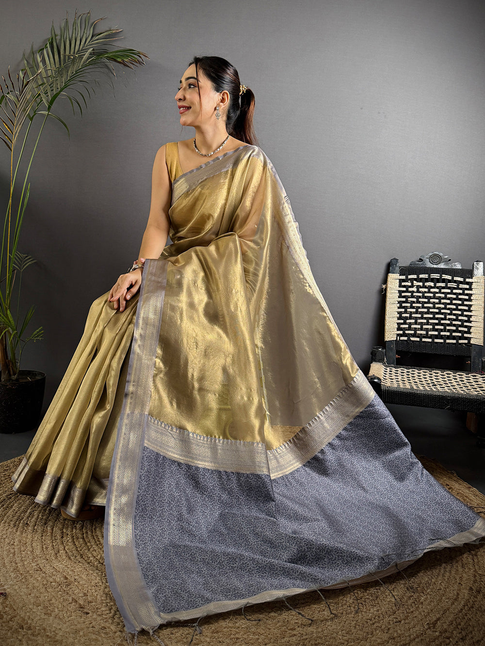 Radiant Lavender Gold Zari Tissue Saree
