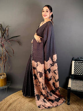 Artistic Cow Motif Kalamkari Tussar Saree

