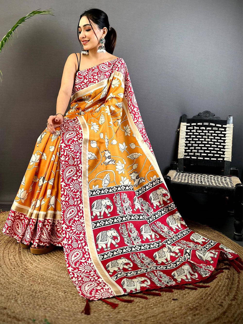 Yellow Soft Chanderi Contrast Border Saree