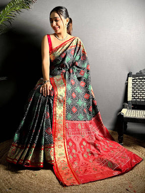 Black Soft Silk Saree With Patola Weaving

