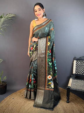 Gray Pure Viscose Checked Saree


