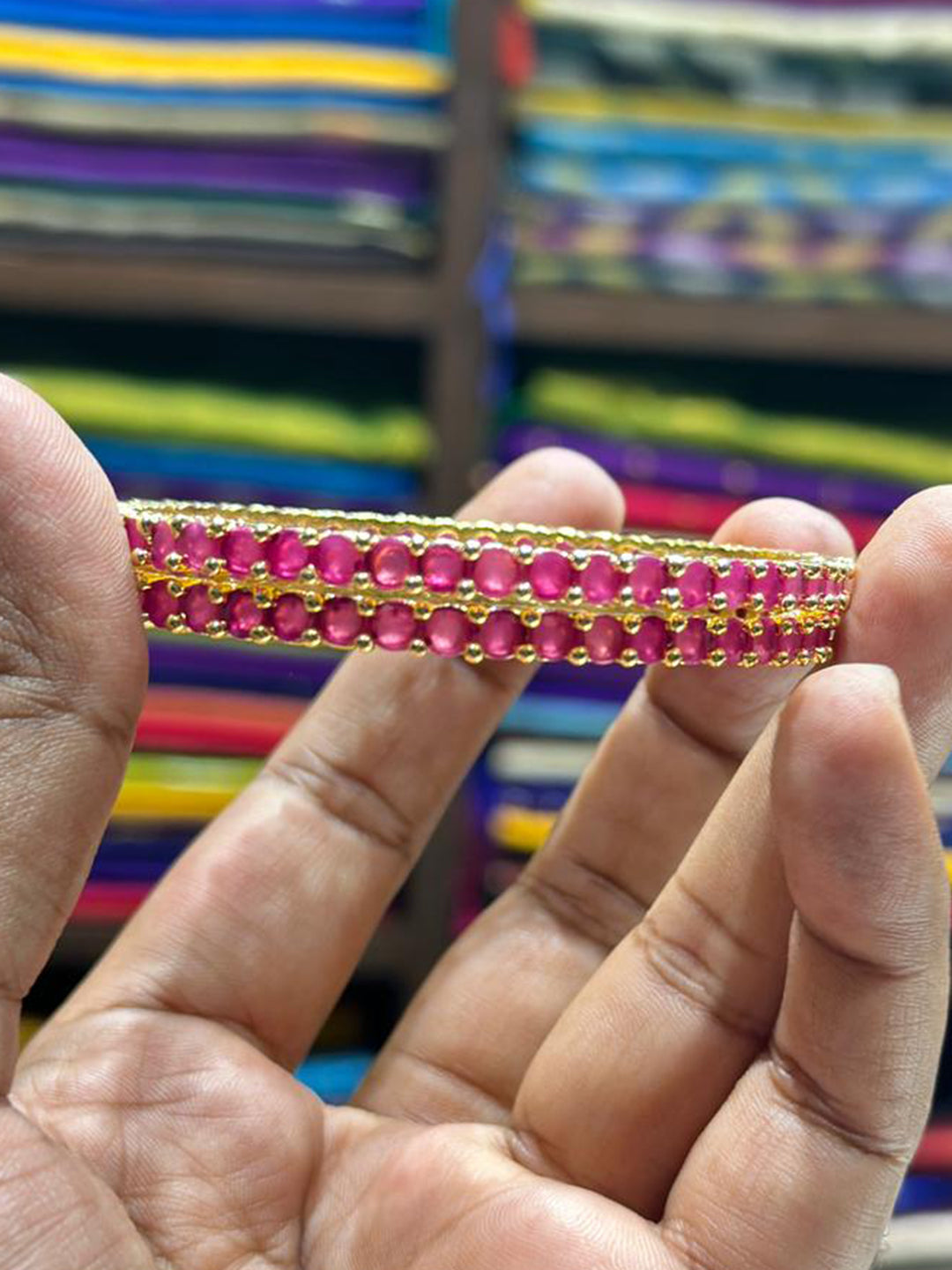 Classic Ruby Line Gold Bangle