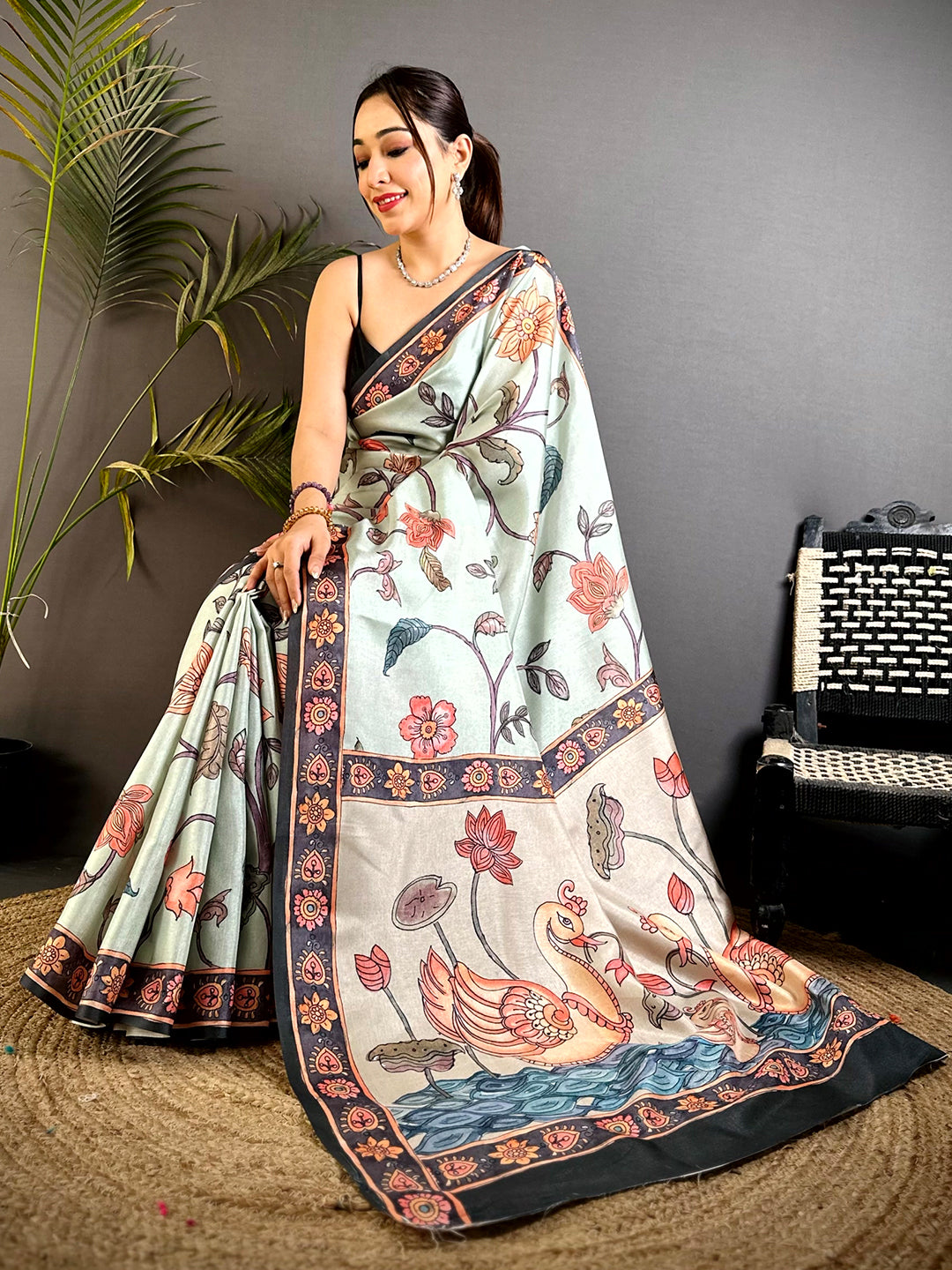 Heritage Swan Pen Kalamkari Art Saree