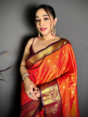 Tussar Silk Saree with Gold Zari Chex Design