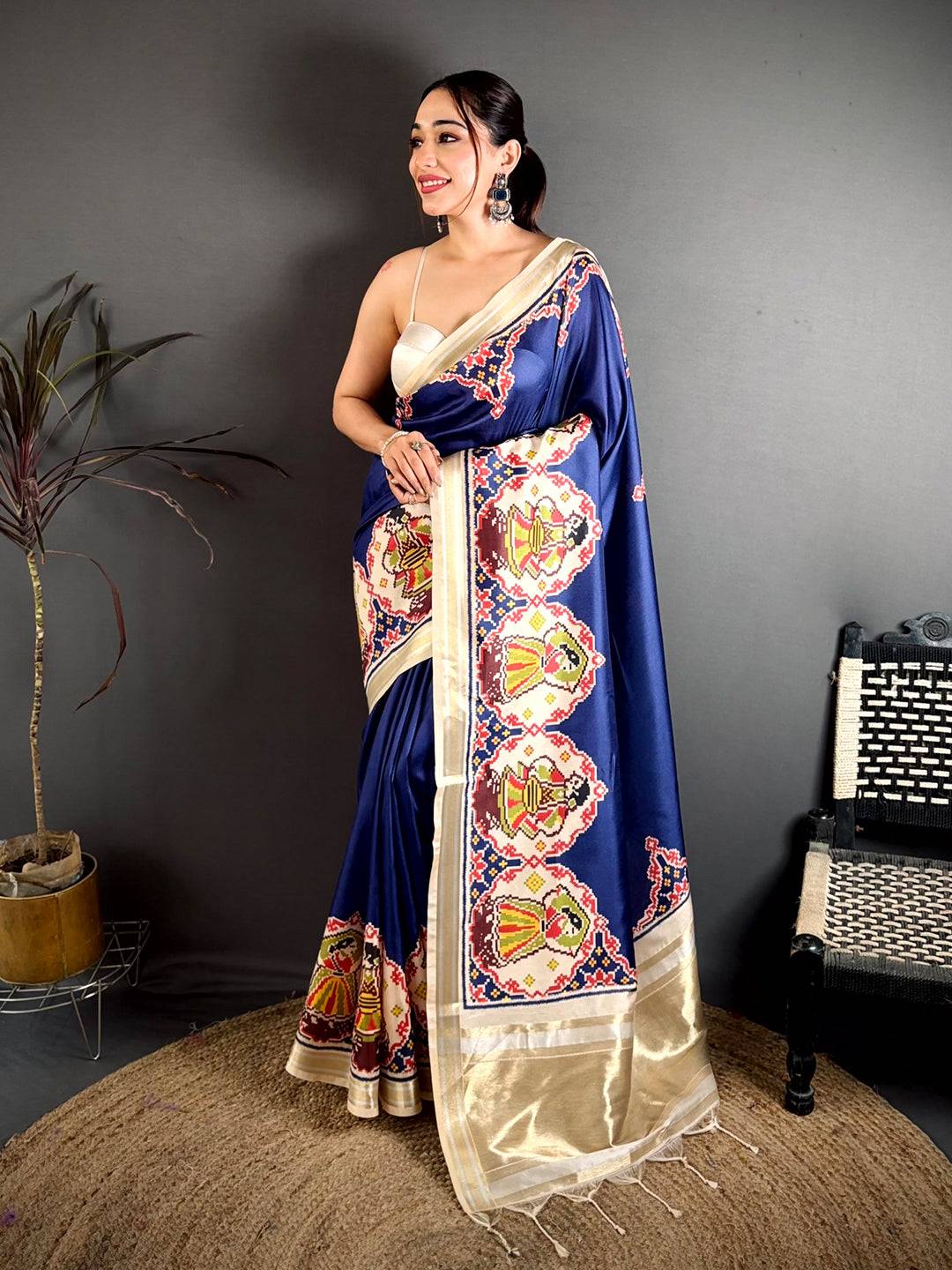 Navy Patola Print Soft Kanchi Silk Saree
