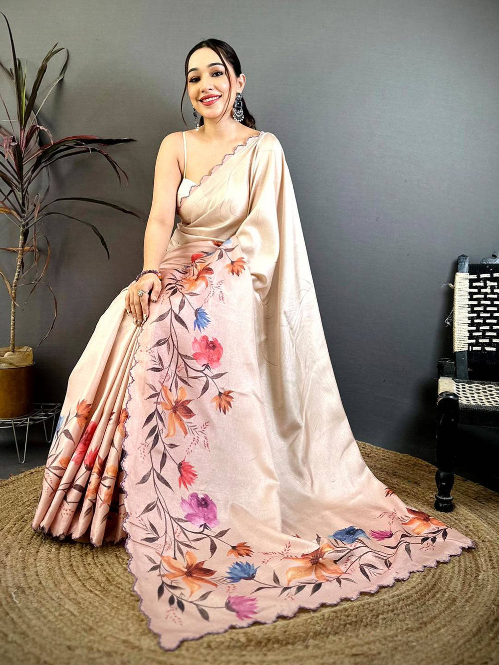 Designer Floral Tussar Ethnic Saree