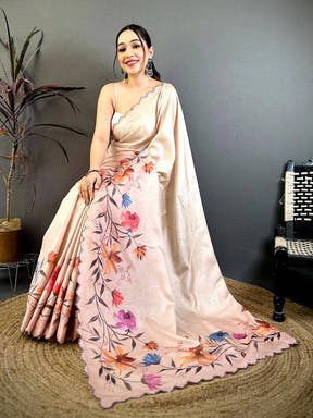 Designer Floral Tussar Ethnic Saree