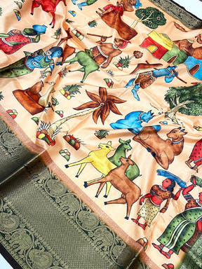 Peach Banarasi Silk Kalamkari Saree