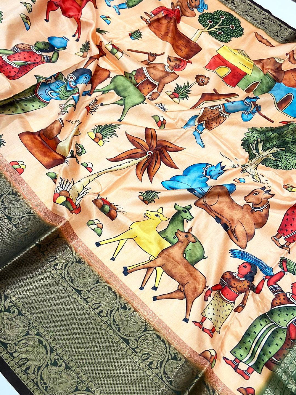 Peach Banarasi Silk Kalamkari Saree