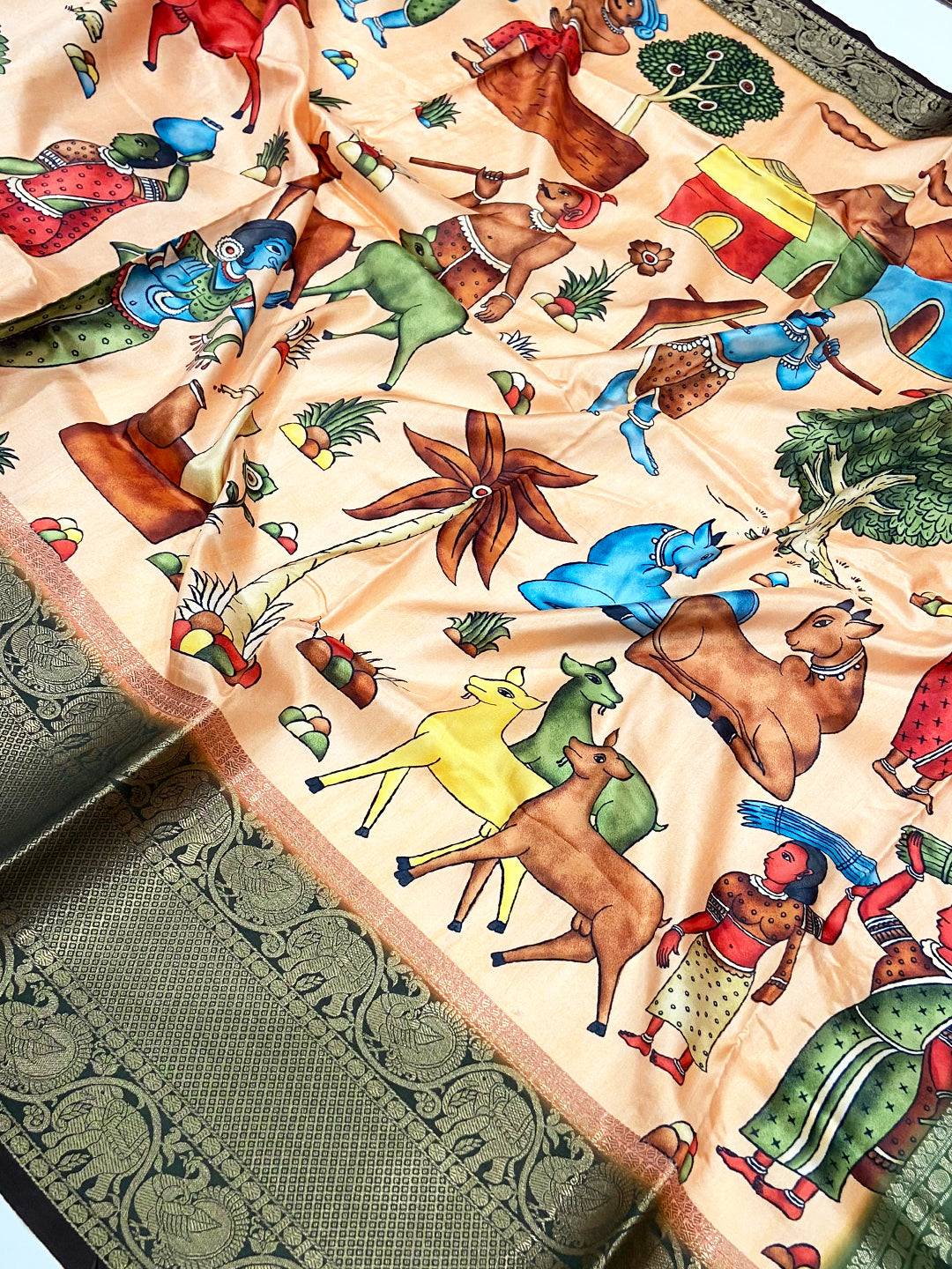 Peach Banarasi Silk Kalamkari Saree