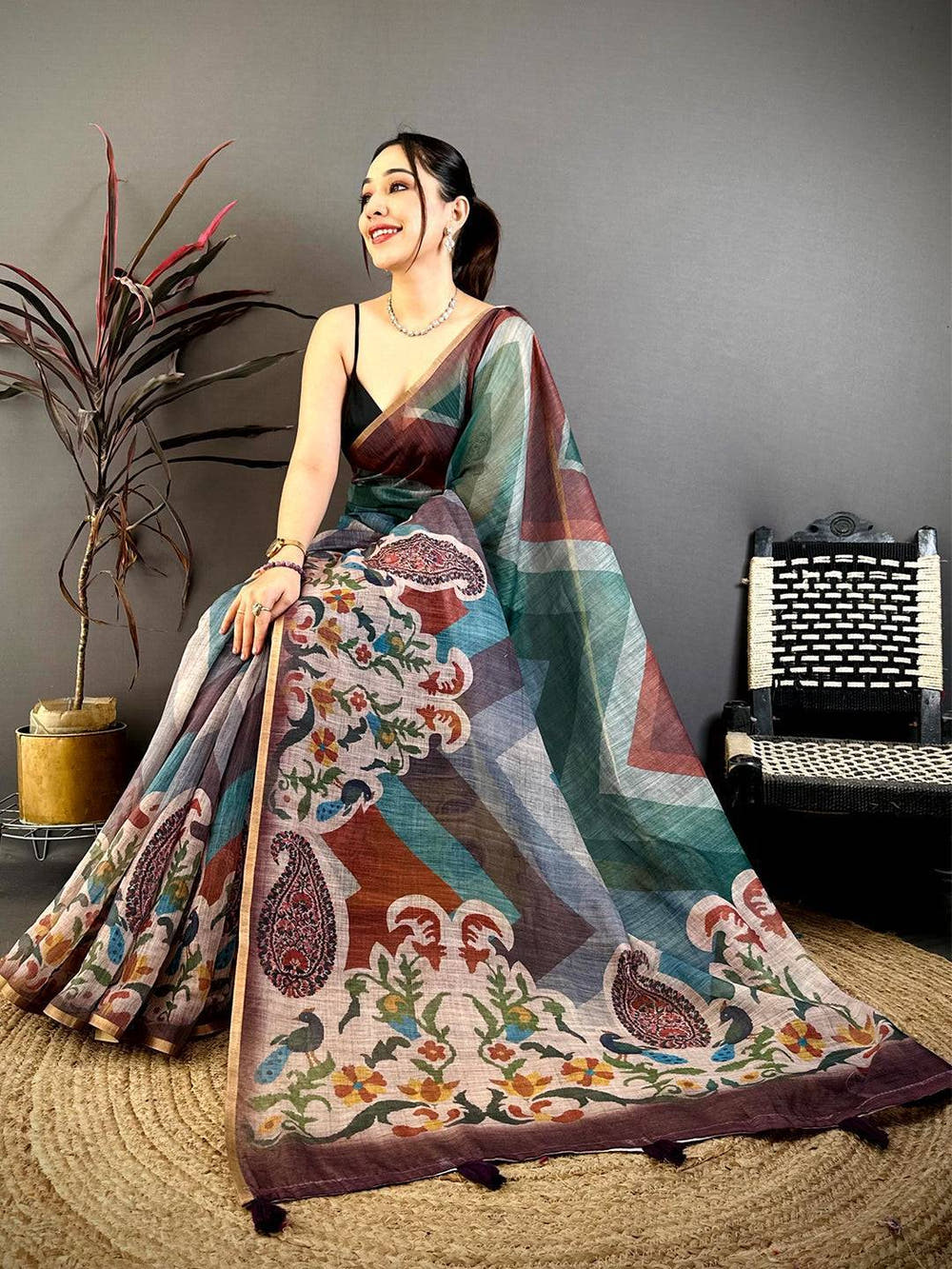 Royal Linen Tissue Geometric Saree