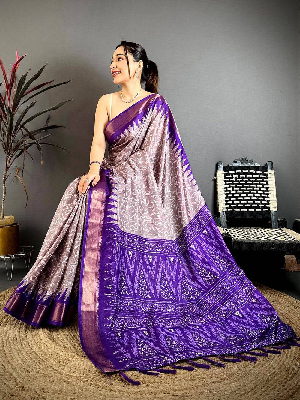 Purple Pearl Ikkat Dola Silk Saree
