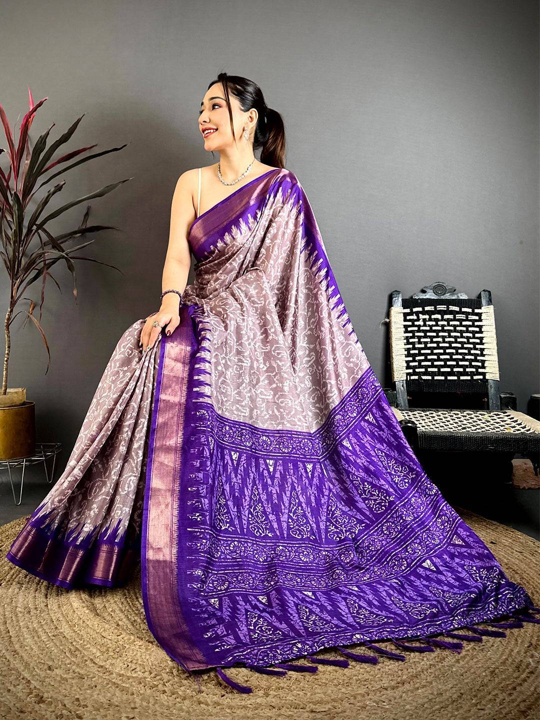 Purple Pearl Ikkat Dola Silk Saree