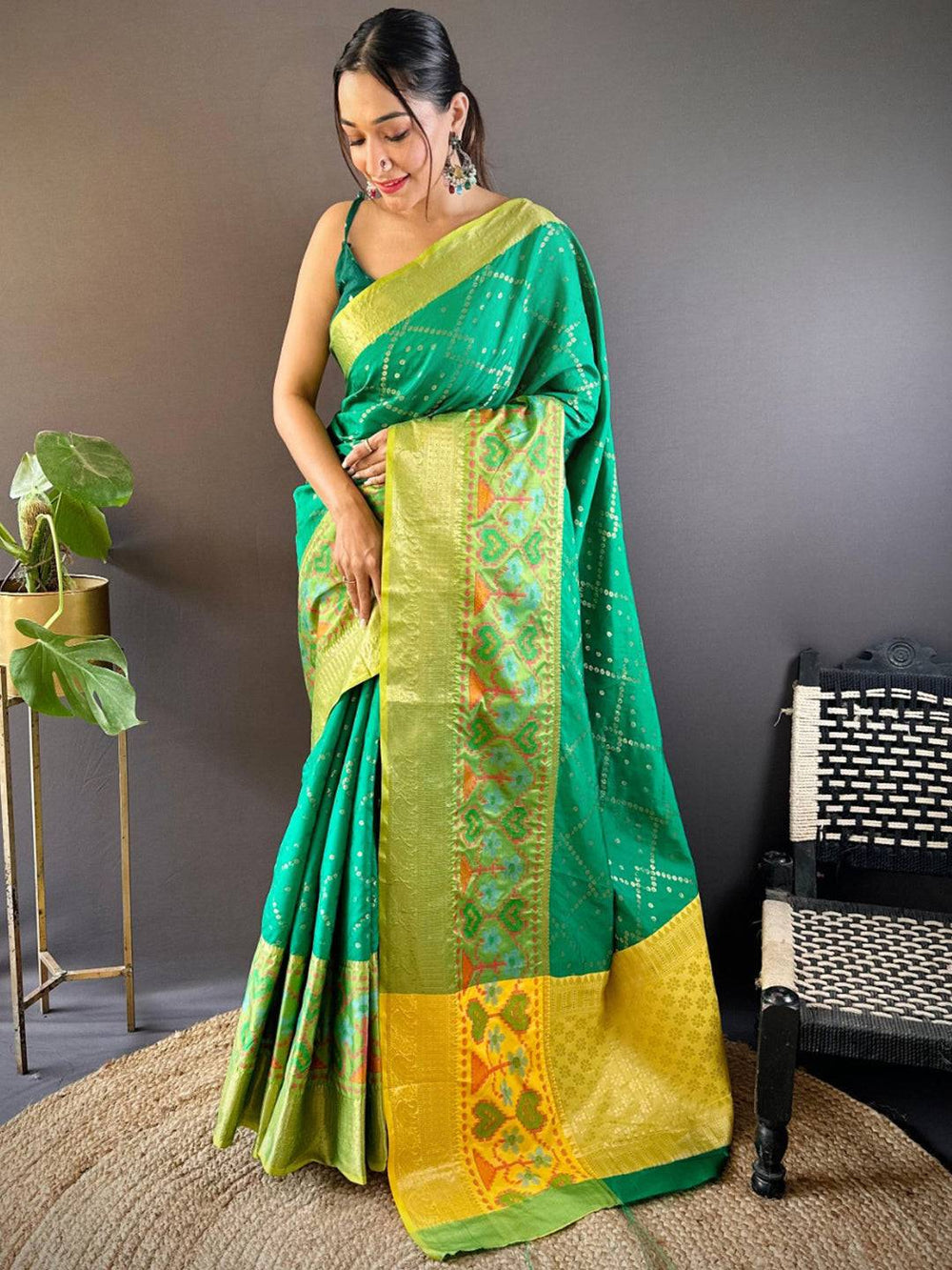 Green Katan Silk Ikkat Saree
