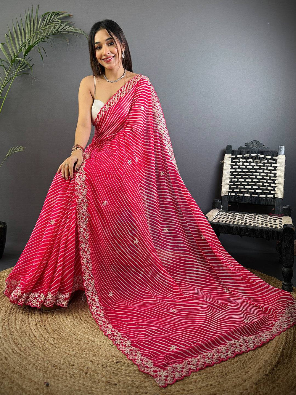 Pink Soft Georgette Bandhej Print Saree