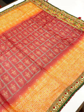 Radiance Bandhej Print Chinnon Saree