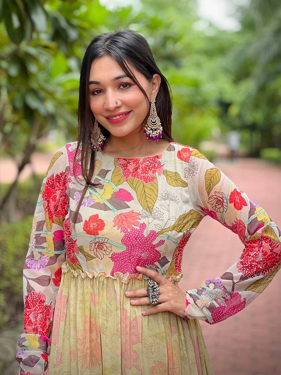 Oyster Floral Swaroski Dress