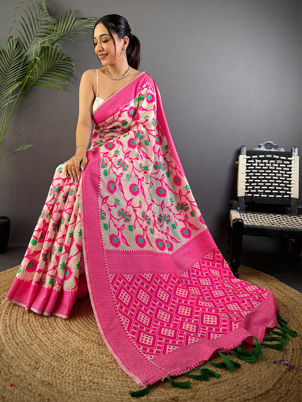 Ethereal Pink Cotton Silk Dhakai Saree