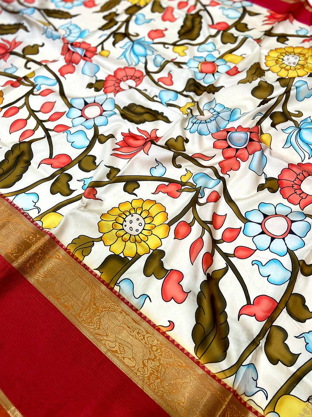 Charming Cream Banarasi Kalamkari Saree