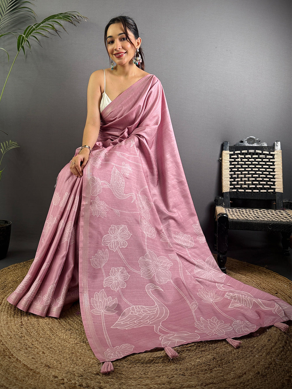 Tussar Ghicha Silk Floral Patchwork Saree
