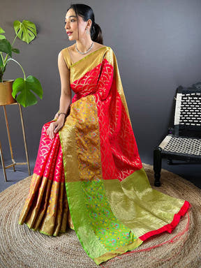 Red Katan Silk Ikkat Saree
