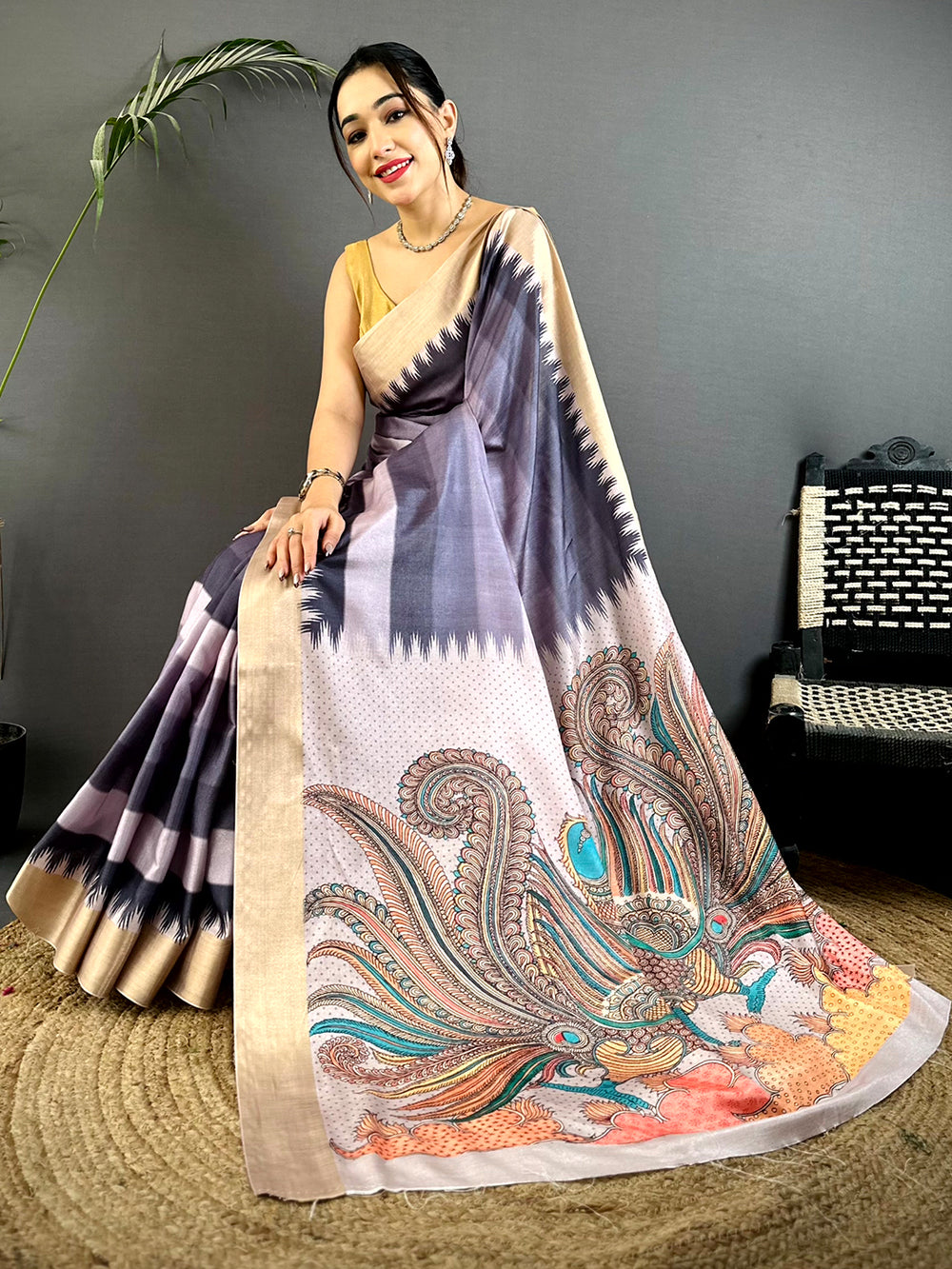 Radiance Tussar Kalamkari Pallu Saree